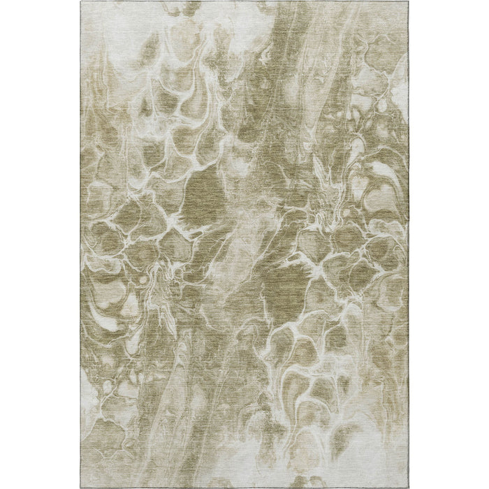 10' X 14' Abstract Washable Area Rug With UV Protection (708595) - Khaki / Ivory