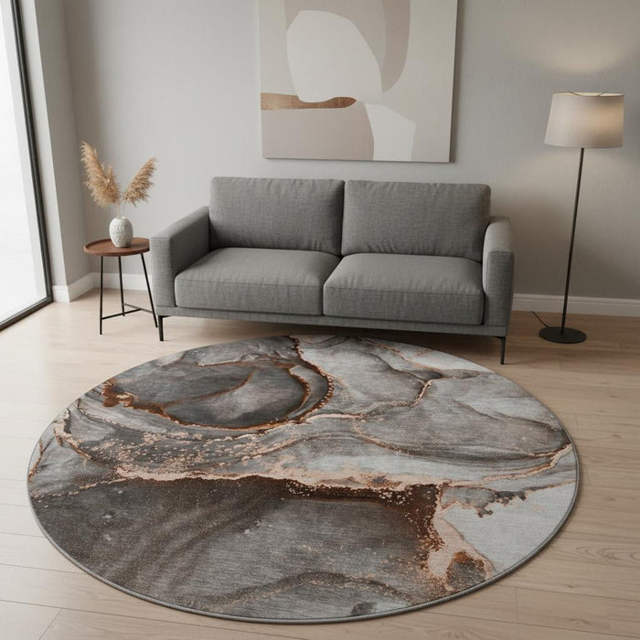 8' Abstract Washable Round Rug With UV Protection (647449) - Peach / Gray