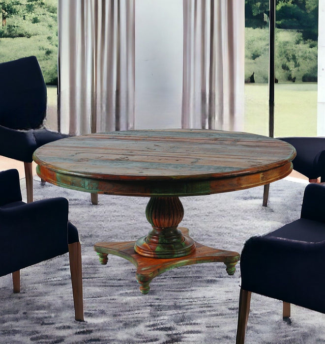 60" Round Solid Wood Pedestal Base Dining Table - Brown