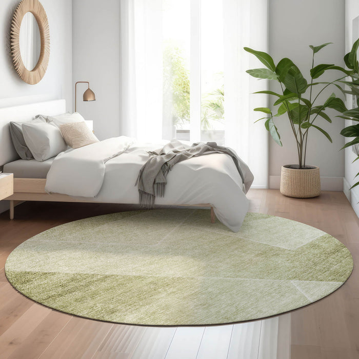8' Geometric Washable Round Rug Polyester With UV Protection - Sage And Ivory
