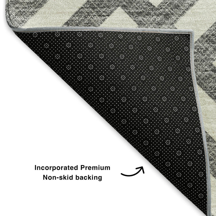 10' X 14' Geometric Washable Area Rug With UV Protection (652347) - Charcoal / Ivory