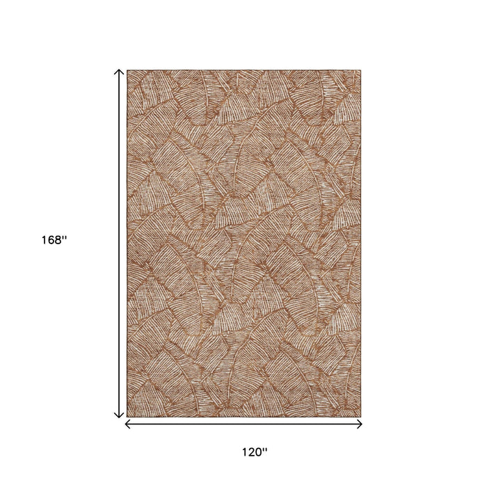10' X 14' Floral Washable Area Rug With UV Protection (672635) - Rust / Beige