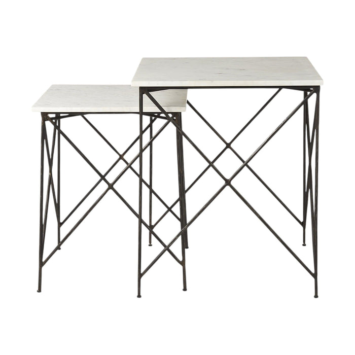 Marble And Metal Square Nested Tables (Set of 2) - Black And White