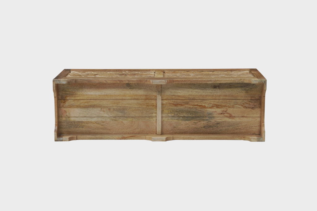 Solid Wood Floral Storage Ottoman - Brown