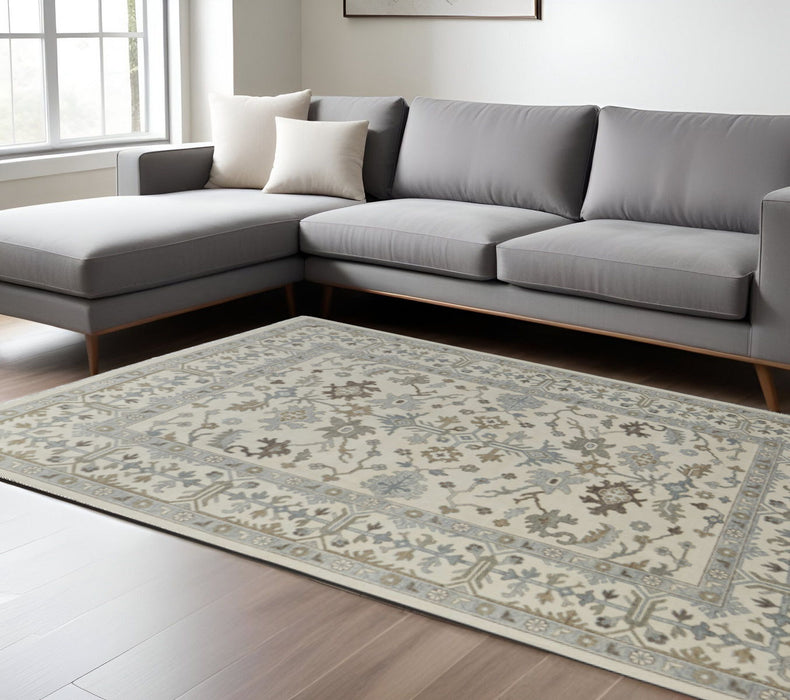 12' X 15' Bohemian Floral Hand Knotted Area Rug With Fringe - Ivory