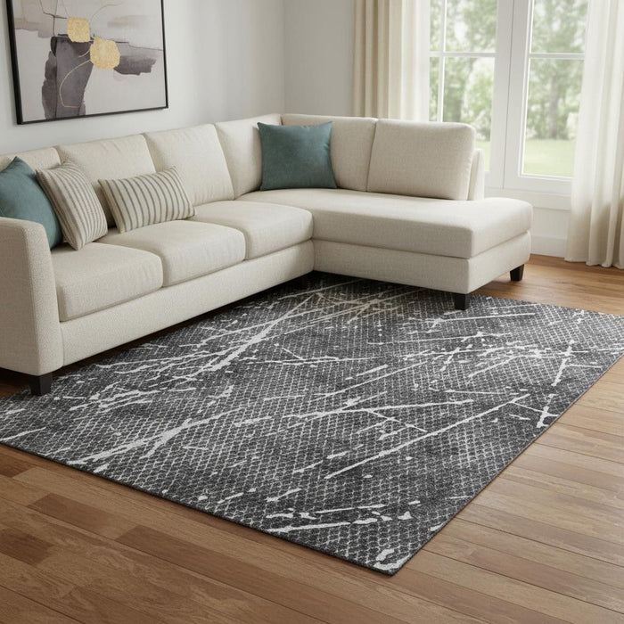 10' X 14' Abstract Washable Area Rug With UV Protection (652833) - Charcoal / Ivory