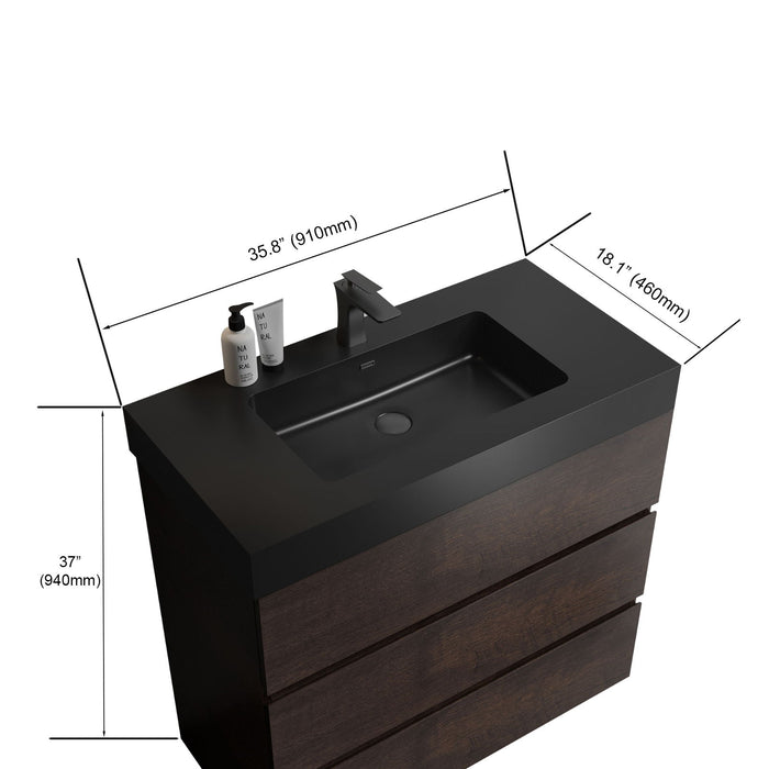 Giga Alice bathroom vanity with large storage, freestanding design, modern style, one-piece sink basin without drain or faucet.