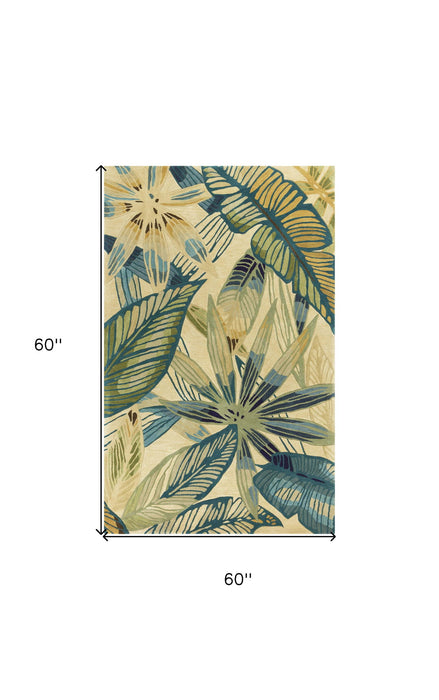 5' Wool Handmade Area Rug - Ivory And Teal