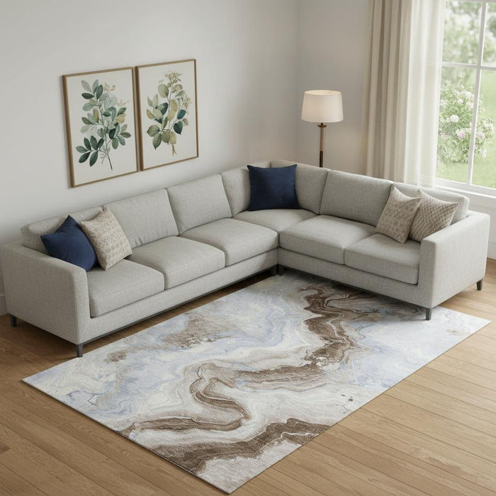 10' X 14' Abstract Washable Area Rug With UV Protection (706157) - Taupe / Blue / Ivory