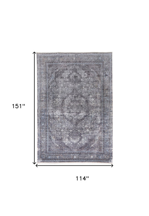 9.5' x 12.6' Oriental Power Loom Worn Faded Area Rug - Gray And Silver