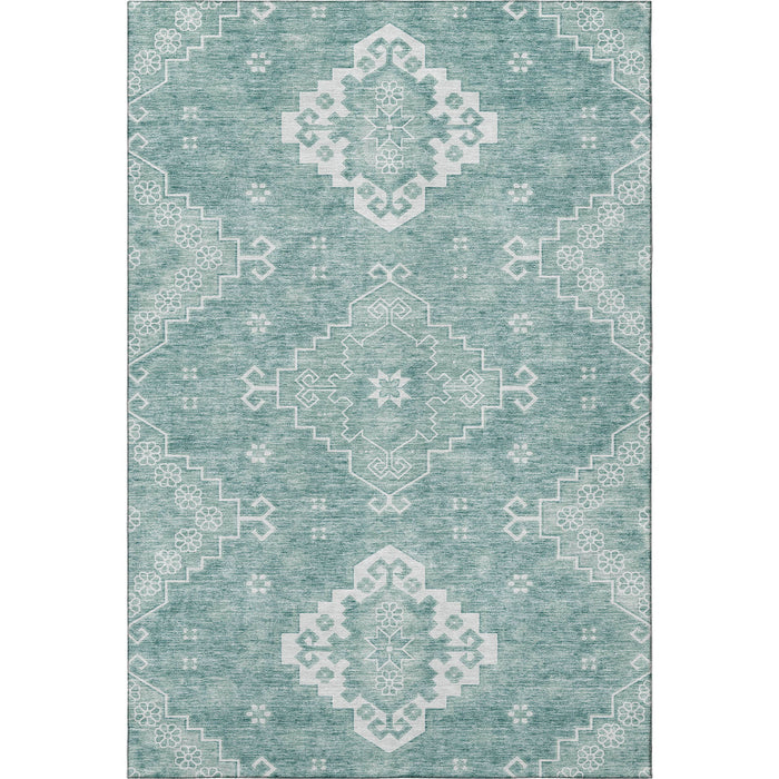 10' X 14' Medallion Washable Area Rug With UV Protection (667402) - Aqua / Ivory