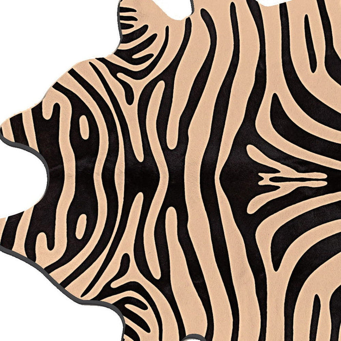 6' x 7' Zebra Print Genuine Cowhide Area Rug - Black And Tan