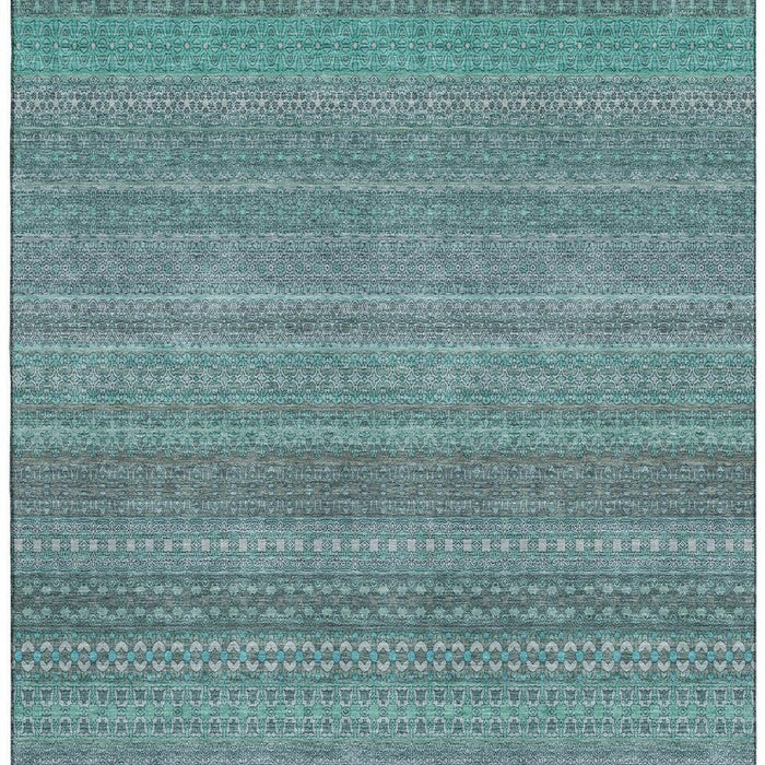 10' X 14' Striped Washable Area Rug With UV Protection (647560) - Turquoise / Ivory