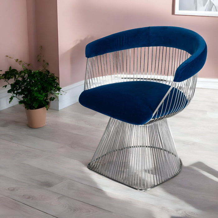 Velvet Steel Windsor Back Dining Arm Chair - Blue