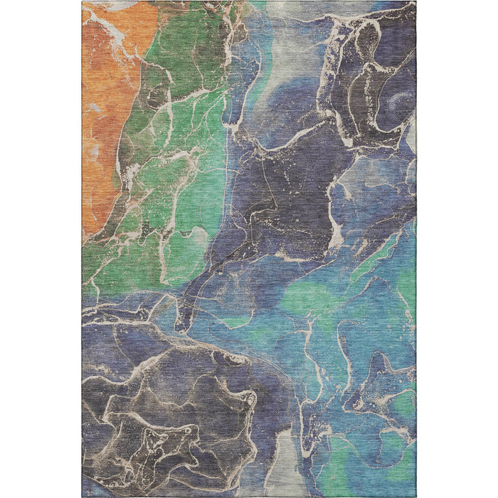 10' X 14' Abstract Washable Area Rug With UV Protection (701207) - Blue / Green / Orange