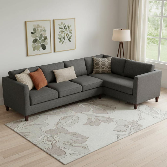 10' X 14' Floral Washable Area Rug With UV Protection (667987) - Ivory / Gray