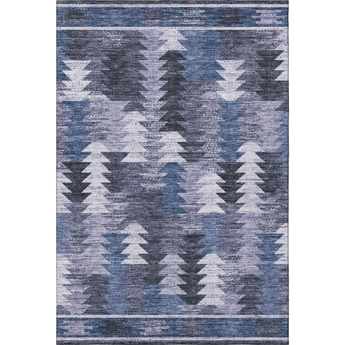 8' X 10' Southwestern Washable Area Rug With UV Protection - Blue / Ivory
