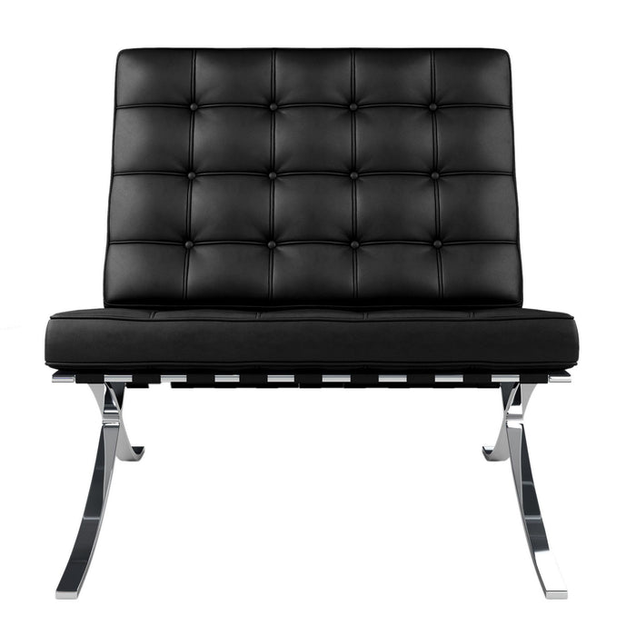 Italian Leather Tufted Lounge Chair - Black And Silver