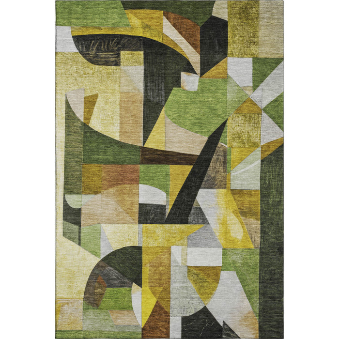 10' X 14' Abstract Washable Area Rug With UV Protection (700361) - Green / Black / Gold