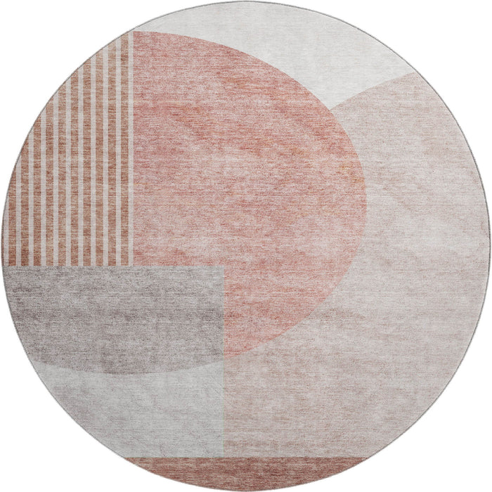 8' Geometric Washable Round Rug With UV Protection (655827) - Copper / Gray / Ivory