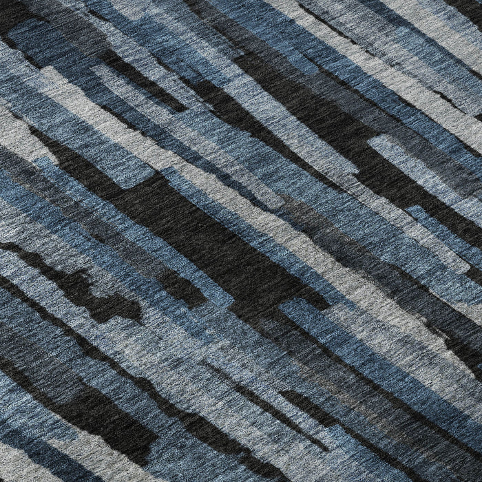 10' X 14' Striped Washable Area Rug With UV Protection (683776) - Blue / Charcoal / Silver