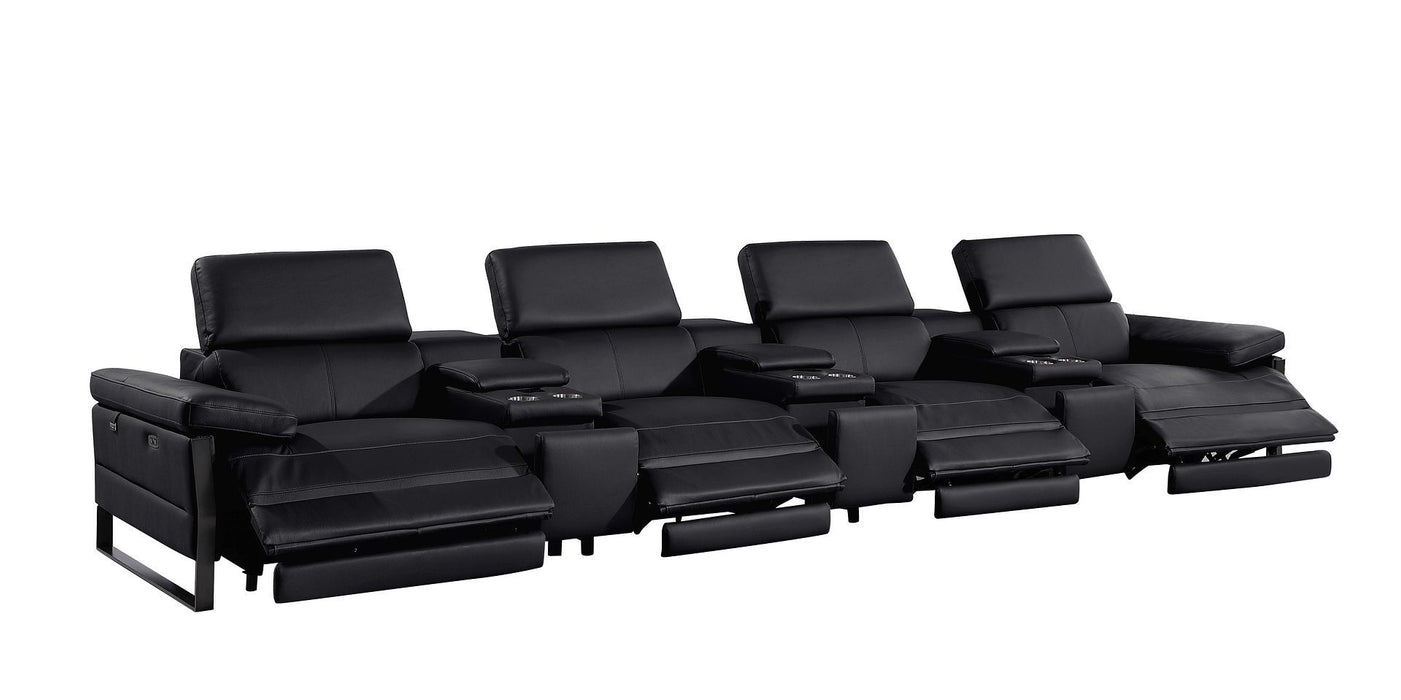 Top Grain Leather Reclining Metal USB Sofa (720350) - Black