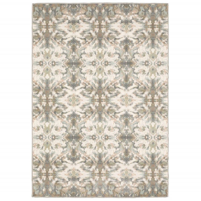 9' x 12' Abstract Ikat Indoor Area Rug - Ivory Gray