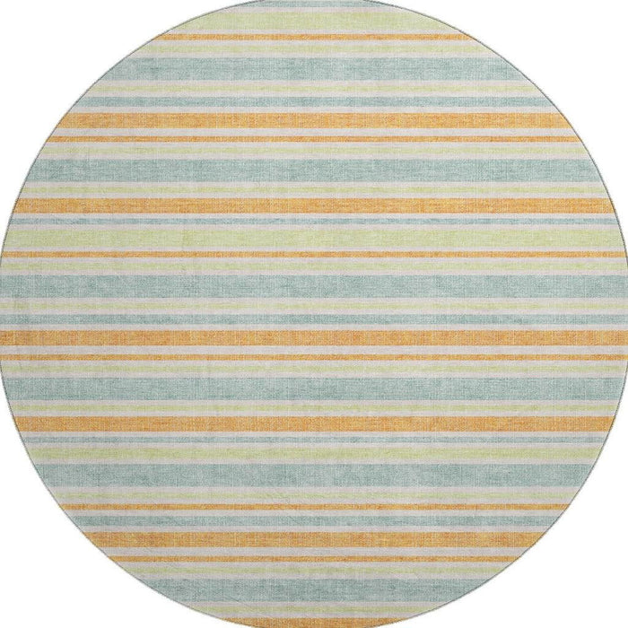 8' Striped Washable Round Rug With UV Protection (647845) - Orange / Green / Blue