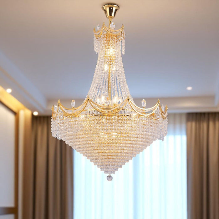 Empire Multi Light Crystal Metal Dimmable Chandelier - Clear / Gold