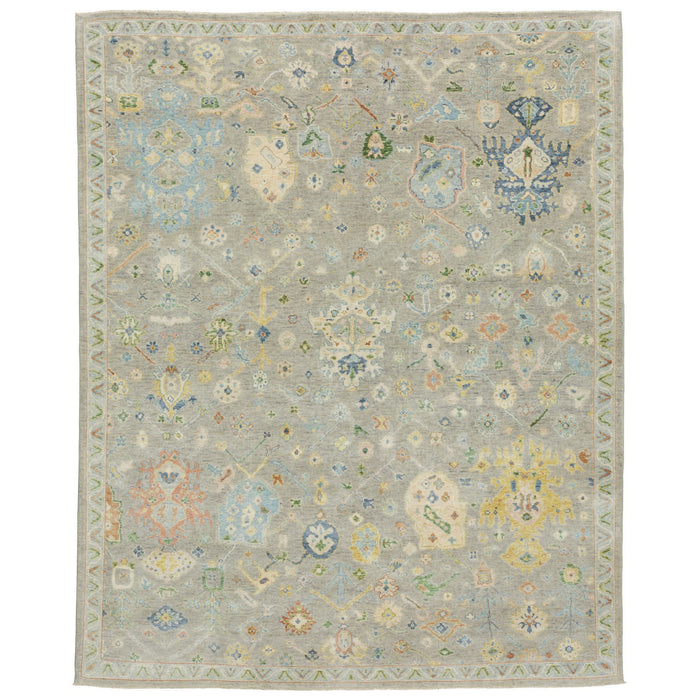 9' X 12' Traditional Wool Oriental Hand Knotted Area Rug With Fringe - Gray