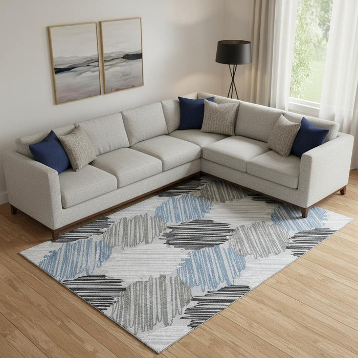 10' X 14' Geometric Washable Area Rug With UV Protection (708886) - Blue / Ivory / Gray