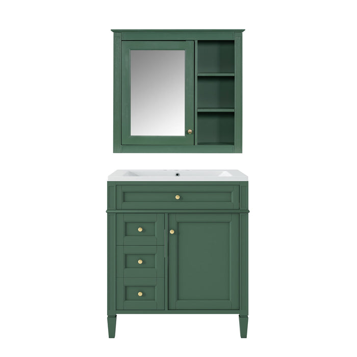 Giga bathroom vanity with medicine cabinet, modern storage, soft-closing doors, and four drawers in a sleek design.