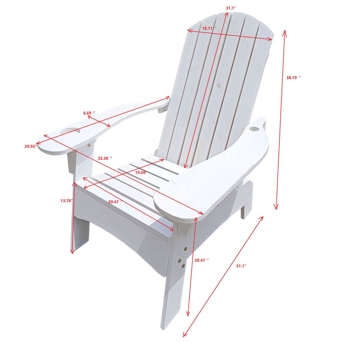 Giga outdoor Adirondack armchair with a built-in umbrella hole on the arm, made of wood for outdoor or indoor use.