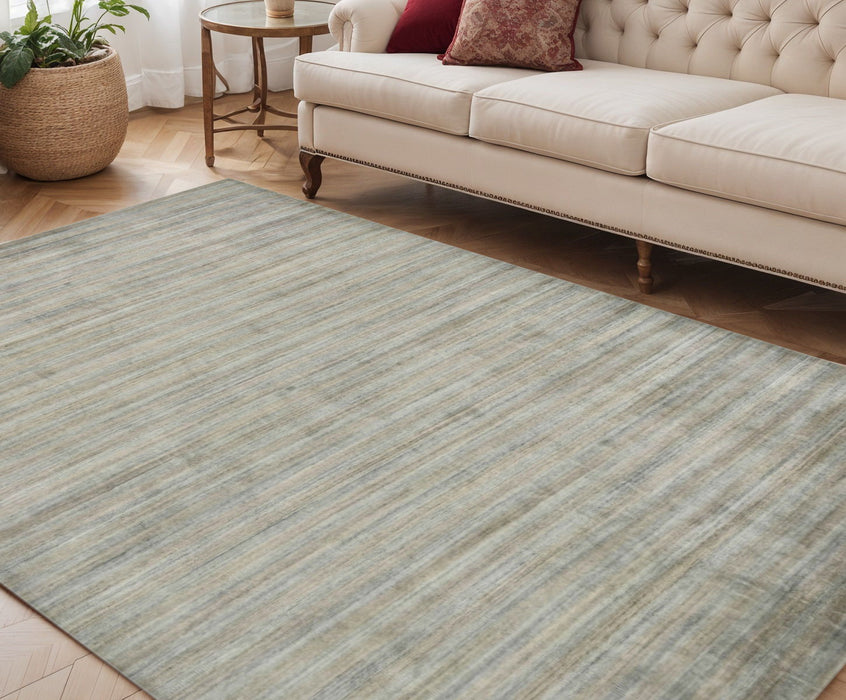 5' X 8' Wool Striped Hand Woven Area Rug - Silver And Gray