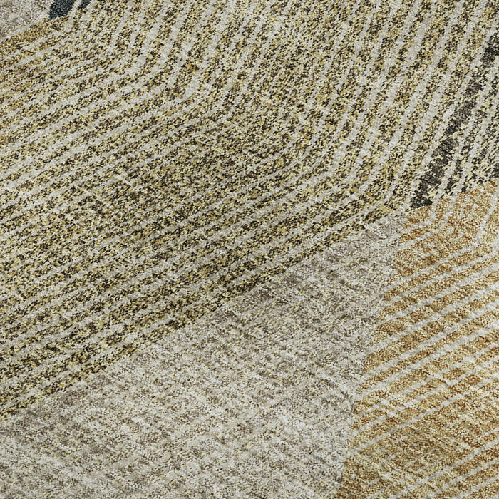 10' X 14' Geometric Washable Area Rug With UV Protection (676200) - Coffee / Gold / Taupe