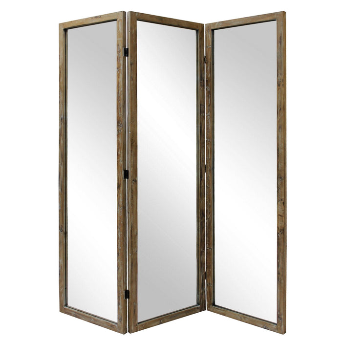Three Panel Zig Zag Wood Room Divider Screen - Natural
