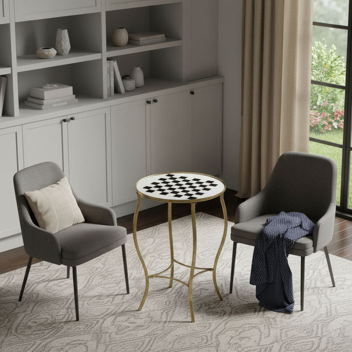 Glass And Metal Round Coffee Table - White / Gold