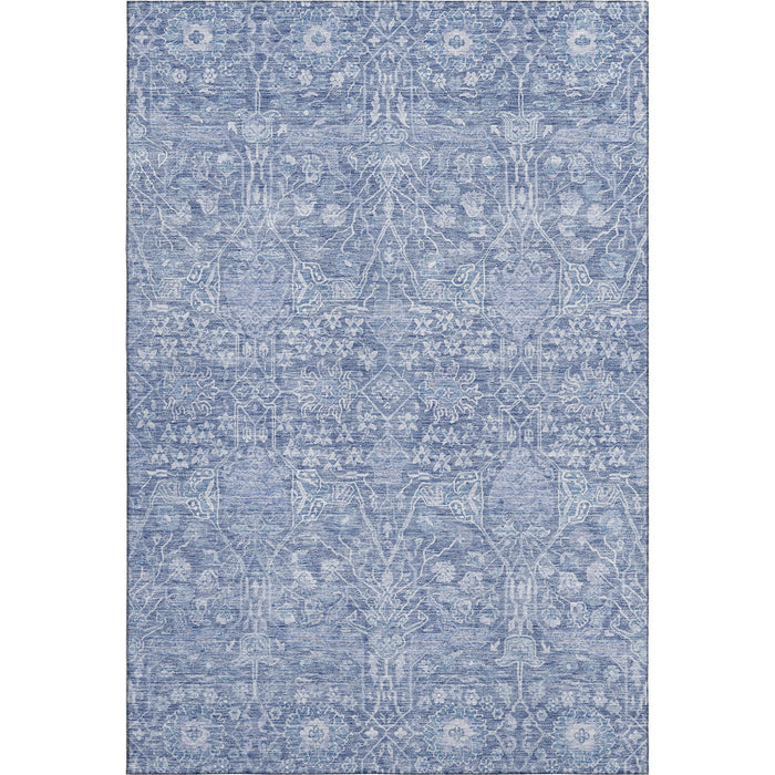 10' X 14' Floral Washable Area Rug With UV Protection (686024) - Denim Blue / Beige