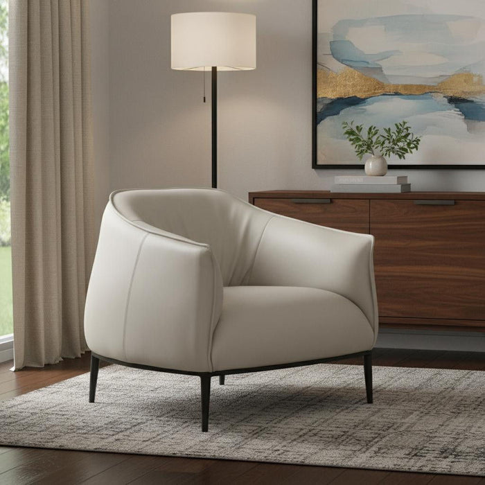 Faux Leather Steel Arm Chair - Light Gray / Black