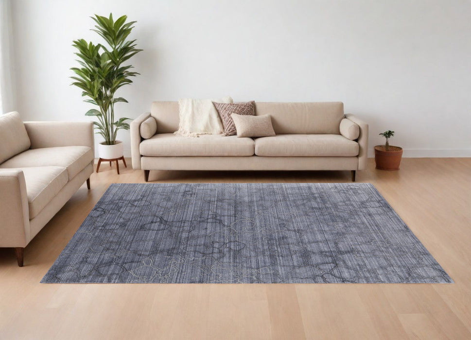 8' x 10' Abstract Hand Woven Wool Blend Area Rug - Gray And Blue