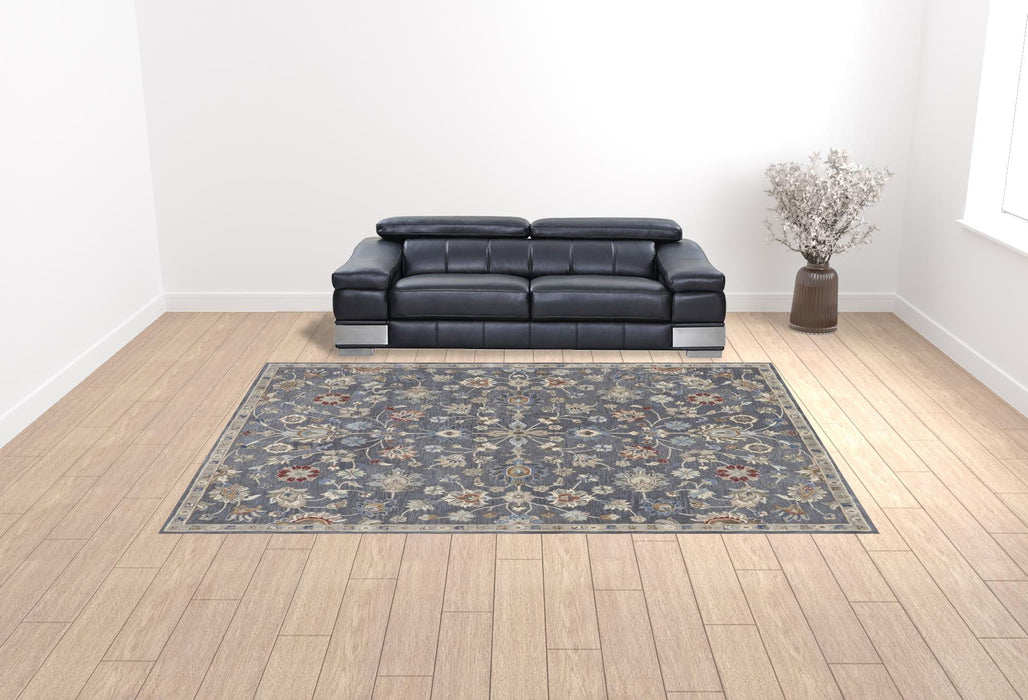 10' x 14' Wool Floral Tufted Handmade Stain Resistant Area Rug - Gray Ivory And Red