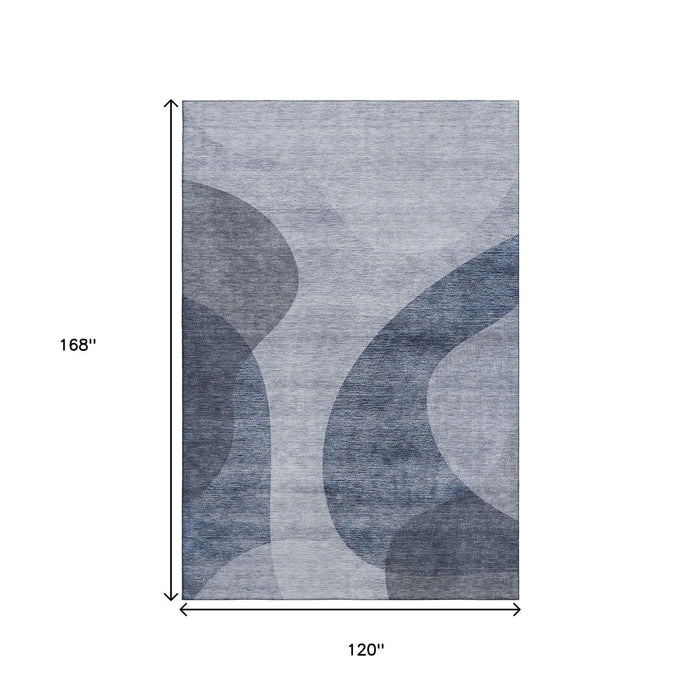 10' X 14' Geometric Washable Area Rug With UV Protection (654832) - Blue / Ivory