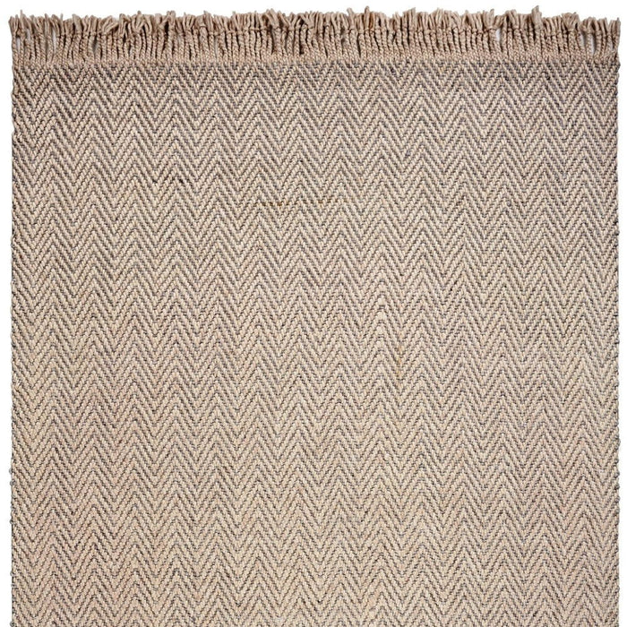 9' x 12' Hand Woven Herringbone With Braided Fringe Indoor Area Rug - Oatmeal Beige