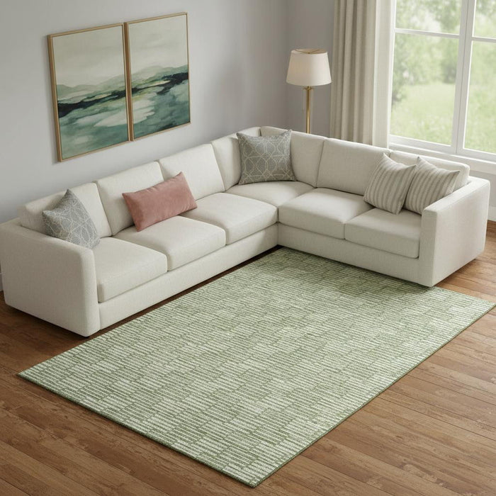 10' X 14' Abstract Geometric Washable Area Rug With UV Protection (672983) - Green / Ivory