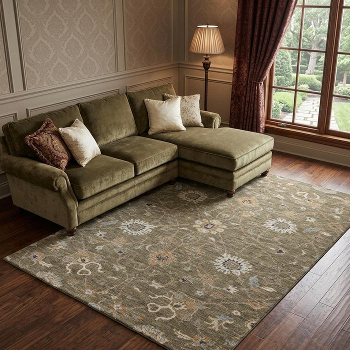 10' X 14' Floral Washable Area Rug With UV Protection (686102) - Brown / Beige / Copper