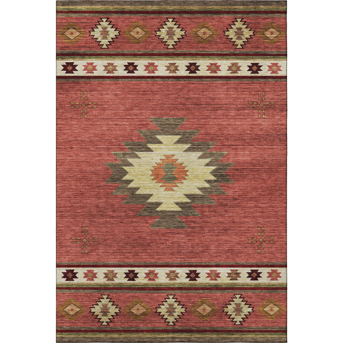 8' X 10' Geometric Washable Area Rug With UV Protection (645670) - Cinnamon / Ivory / Beige