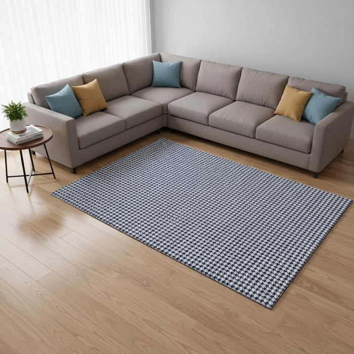 10' X 14' Houndstooth Washable Area Rug With UV Protection (645163) - Navy Blue / White
