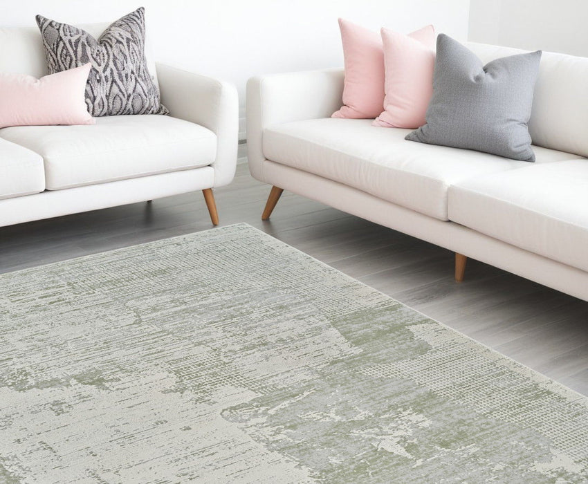 7.9' x 7.9' Abstract Distressed Area Rug - Beige And Green