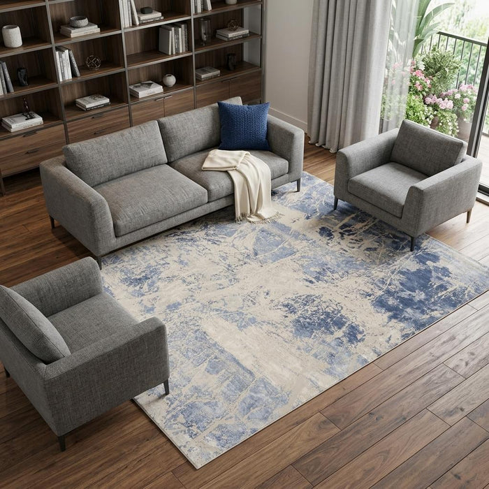 8' X 11' Abstract Non Skid Area Rug (550760) - Cream / Blue / Light Blue