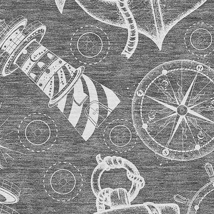 8' X 10' Nautical Washable Area Rug With UV Protection - Gray And Ivory